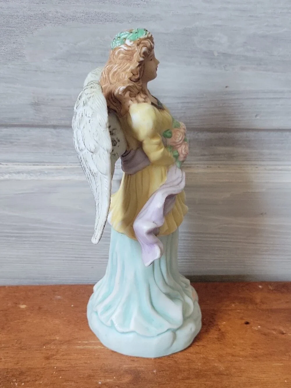 Grandeur Noel Vintage Porcelain Angel Figurine Holding Pink Roses 9